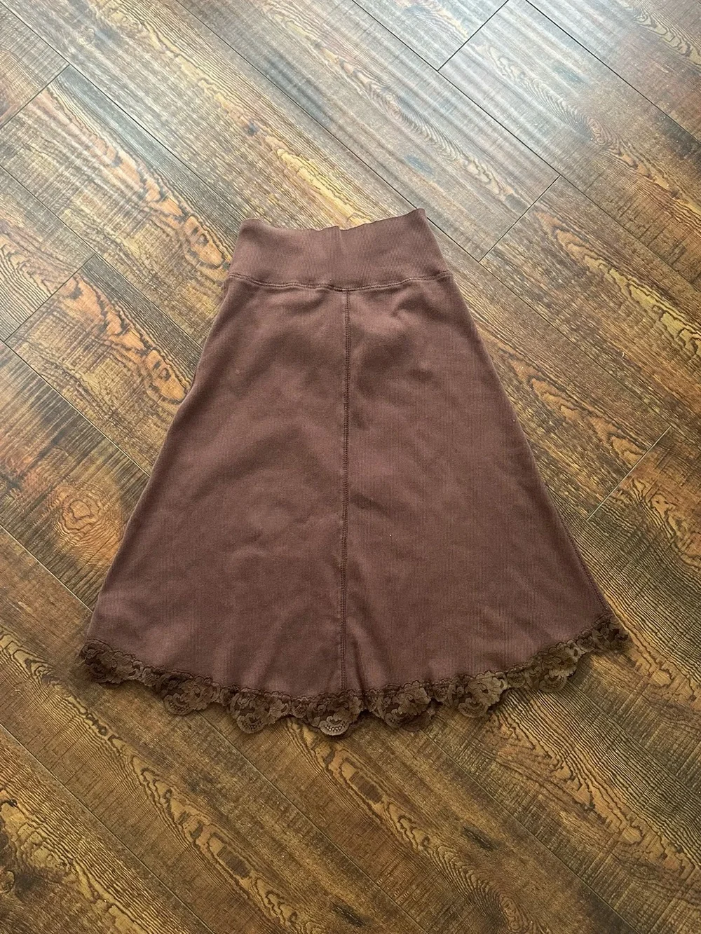 Lucy Love Chocolate Brown Midi Skirt with Lace Trim